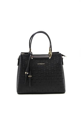 Silver & Polo SP969 Kadın El Çantası Logolu Siyah-Siyah
