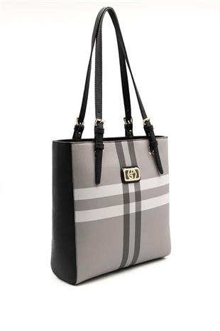 Silver Polo SP1096 Kadın Omuz Çantası Ekose Gri-Siyah