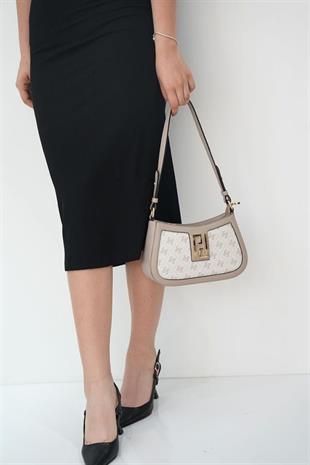 Silver & Polo SP1132 Kadın Çapraz Çanta Monogram Bej-Kum