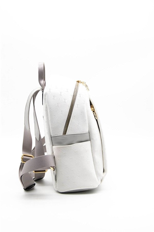 Silver & Polo SP926 Kadın Sırt Çantası Logolu Beyaz-A.Gri