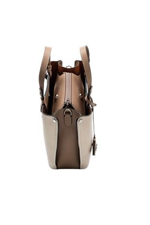 Silver & Polo SP975 Kadın El Çantası Düz Bej-Latte