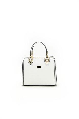 Silver & Polo SP1133 Kadın El Çantası Logolu Beyaz-Beyaz