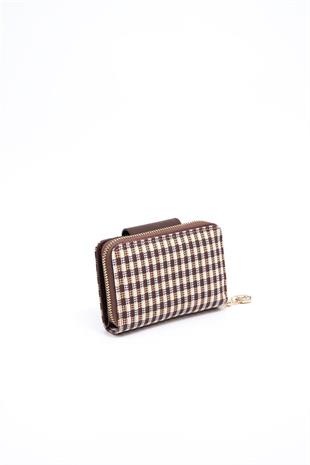 Silver & Polo SP935 Kadın Cüzdan & Kartlık Ekose Line Kare Kahve Sarı-Kahve