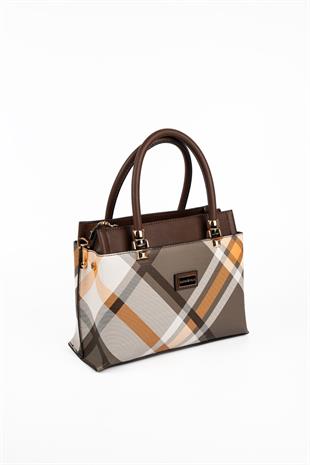 Silver & Polo SP826 Kadın El Çantası Ekose Haki-Kahve