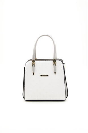 Silver & Polo SP1136 Kadın El Çantası Logolu Beyaz-A.Gri