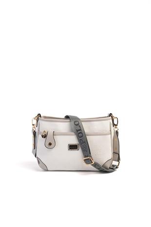 Silver & Polo SP1160 Kadın Çapraz Çanta Logolu Beyaz-A.Gri