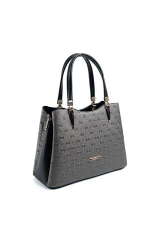 Silver & Polo SP1205 Kadın El Çantası Logolu Platin-Siyah