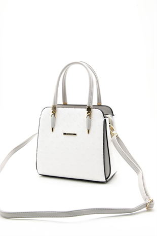 Silver & Polo SP1136 Kadın El Çantası Logolu Beyaz-A.Gri
