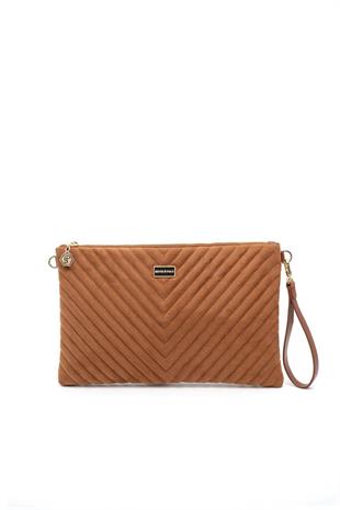 Silver & Polo SP1034 Kadın Portföy & Clutch Kapitone V Süet Taba