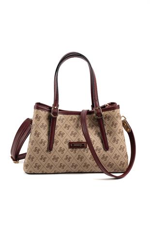 Silver & Polo Koyu Bej - Bordo SP1252 Kadın El Çantası