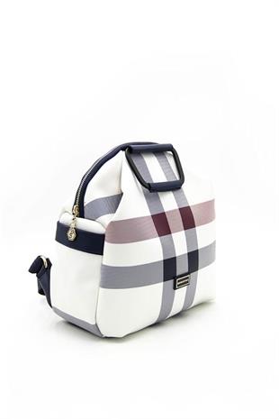 Silver & Polo SP771 Kadın Sırt Çantası Ekose Beyaz-Lacivert