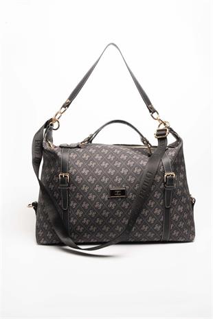 Silver & Polo SP1064 Kadın Seyahat Çantası Monogram Füme-Siyah