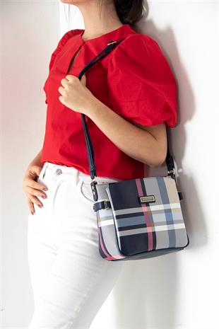 Silver Polo Lacivert - Lacivert Ekose Kadın Çapraz Çanta SP884