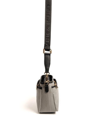 Silver & Polo SP1184 Kadın Çapraz Çanta Hasır Siyah Beyaz-Siyah