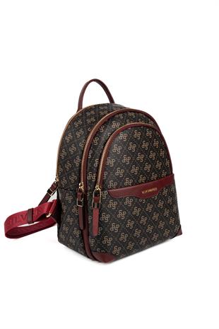 Silver & Polo SP1265 Kadın Sırt Çantası Monogram Kahve Sarı-Bordo