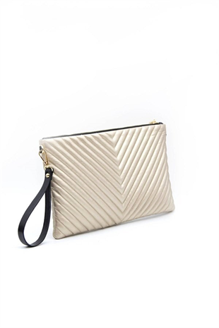 Silver Polo Altın - Altın Kapitone V Kadın Portföy ve Clutch El Çantası SP1034
