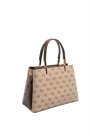 Silver & Polo SP1098 Kadın El Çantası Monogram Koyubej-Kahve