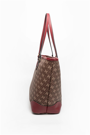 Silver Polo SP1169 Kadın Omuz Çantası Şeritli Monogram Kahve-Bordo
