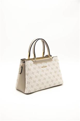 Silver & Polo SP913 Kadın El Çantası Monogram Bej-Kum