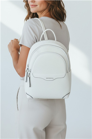 Silver & Polo SP1265 Kadın Sırt Çantası Petek Beyaz-Beyaz