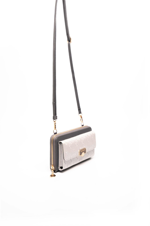 Silver & Polo SP921 Kadın Telefon Çantası Logolu A.Gümüş-Antrasit