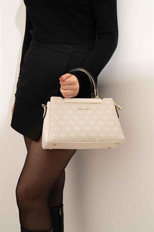 Silver & Polo SP913 Kadın El Çantası Monogram Taş-Kemik