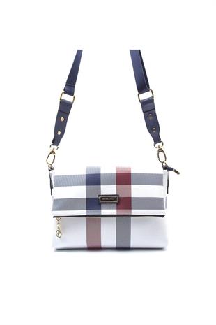 Silver & Polo SP963 Kadın Çapraz Çanta Ekose Beyaz-Lacivert
