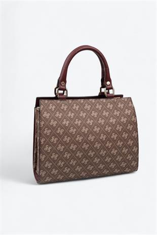 Silver & Polo SP1174 Kadın El Çantası Monogram Kahve-Bordo