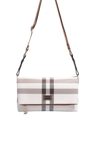 Silver & Polo SP1278 Kadın Çapraz Çanta Ekose Krem-Taba