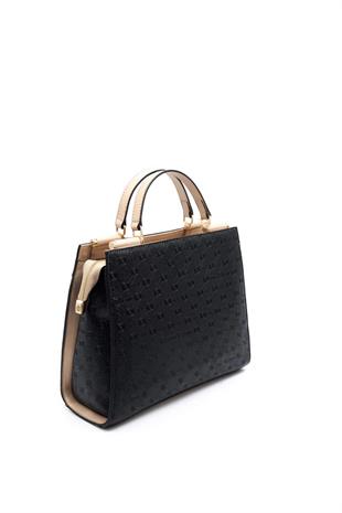 Silver & Polo SP1166 Kadın El Çantası Logolu Siyah-S.Nut