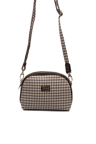 Silver & Polo SP765 Kadın Çapraz Çanta Ekose Line Kare Kahve Sarı-Kahve
