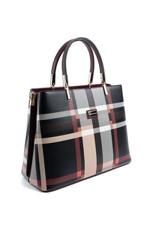 Silver & Polo SP924 Kadın El Çantası Ekose Siyah-Bordo