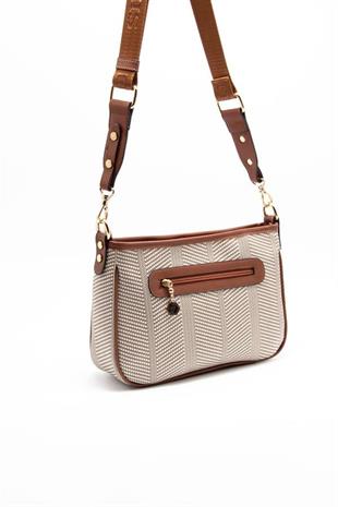 Silver & Polo SP1160 Kadın Çapraz Çanta Hasır Bej-Taba