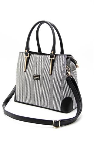 Silver & Polo SP667 Kadın El Çantası Hasır Siyah Beyaz-Siyah