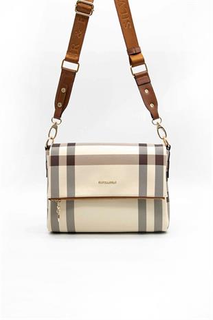 Silver & Polo SP963 Kadın Çapraz Çanta Ekose Krem-Taba