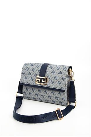 Silver Polo Gri - Lacivert Monogram Kadın Çapraz Çanta SP1009