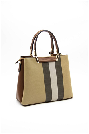 Silver & Polo SP969 Kadın El Çantası Ekose Bej-Taba