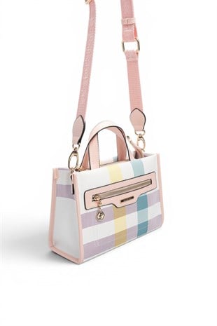 Silver Polo SP1271 Kadın El Çantası Ekose Lila-Pembe