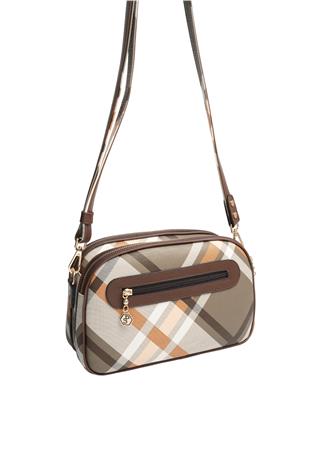 Silver & Polo SP745 Kadın Çapraz Çanta Ekose Haki-Kahve