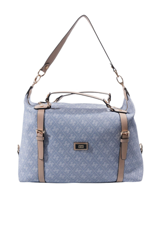 Silver & Polo SP1064 Kadın Seyahat Çantası Monogram Mavi-Ten