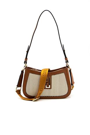 Silver & Polo SP1132 Kadın Çapraz Çanta Hasır Bej-Taba