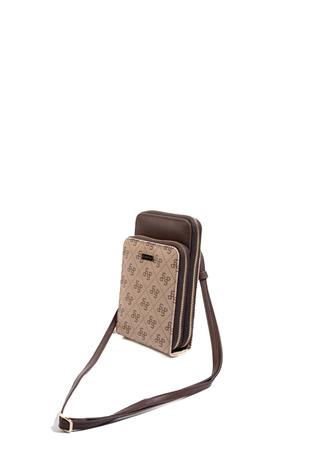Silver Polo SP1011 Kadın Telefon Çantası Monogram Koyu Bej-Kahve