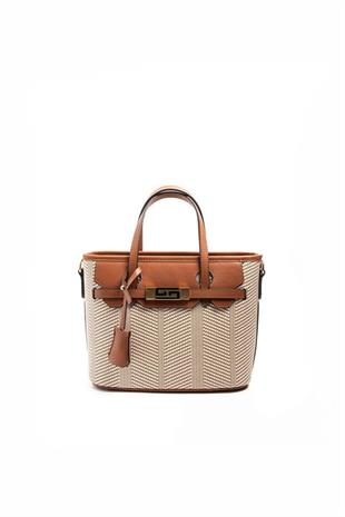 Silver & Polo SP1185 Kadın El Çantası Hasır Bej-Taba