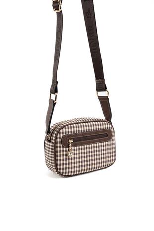 Silver & Polo SP1111 Kadın Çapraz Çanta Ekose Line Kare Kahve Sarı-Kahve