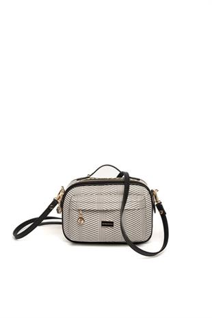 Silver & Polo SP1186 Kadın Çapraz Çanta Hasır Siyah Beyaz-Siyah