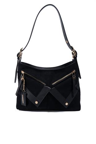 Silver & Polo SP1268 Kadın Omuz Çantası Süet Siyah-Siyah