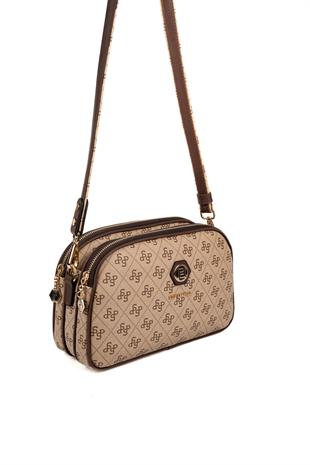 Silver & Polo SP745 Kadın Çapraz Çanta Monogram Koyu Bej-Kahve
