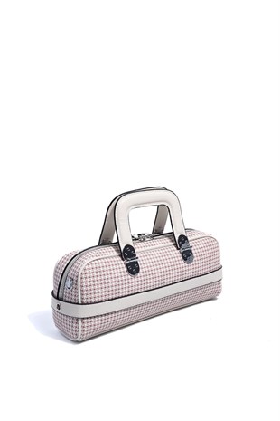 Silver & Polo SP1258 Kadın El Çantası Kaz Ayağı Ekose Bordo-Kemik