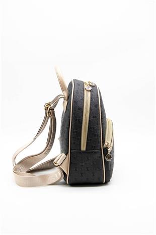 Silver & Polo SP945 Kadın Sırt Çantası Logolu Siyah-S.Nut