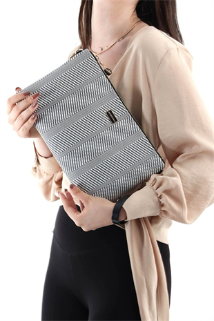 Silver & Polo SP1034 Kadın Portföy & Clutch Hasır Siyah Beyaz-Siyah